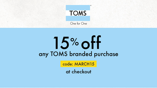 Toms 15 off code clearance